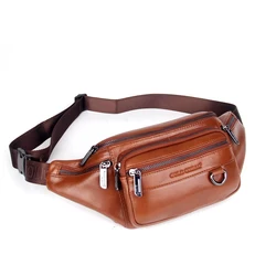 Genuine Leather Waist Bag Men Fanny Pack Belt Bag Chain Phone Pouch Male Casual Chest Pack Coin Purse Wallets Messenger Bags