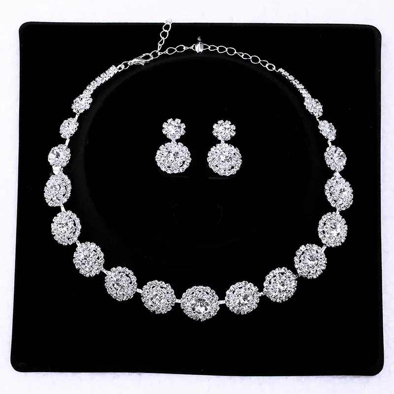 TREAZY Luxurious Rhinestone Crystal Wedding Jewelry Sets for Women Statement Choker Necklace Earrings Bridal Jewelry Accessories