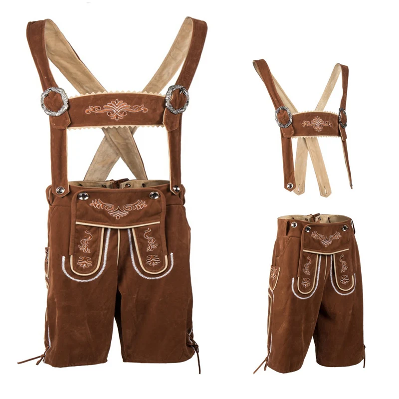 Mens German Bavaria Oktoberfest Lederhosen With Matching Suspender Bar Beer Party Wait Outfit Costume