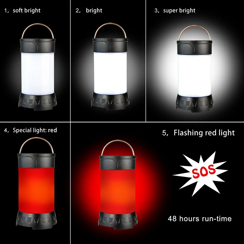 Magnetic Portable White Red Camping Lantern 5 Level Brightness Hanging Tent usb rechargeable Emergency Flashlight+18650 Battery