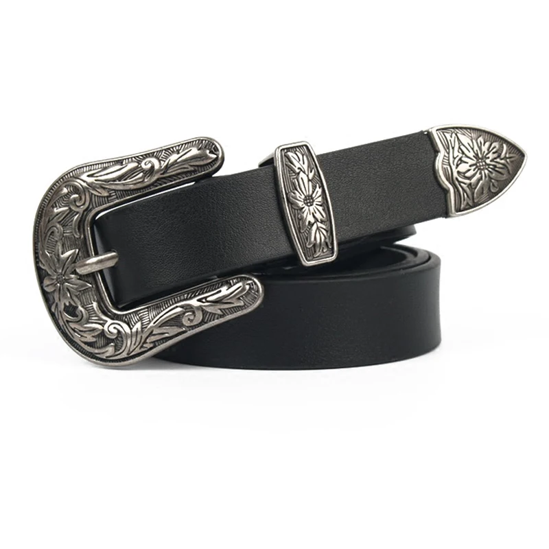 3parts/set 26mm Retro carved Antique Nickel Belt Buckle DIY accessories leather craft for women\'s Mens Jeans Cowboy Style