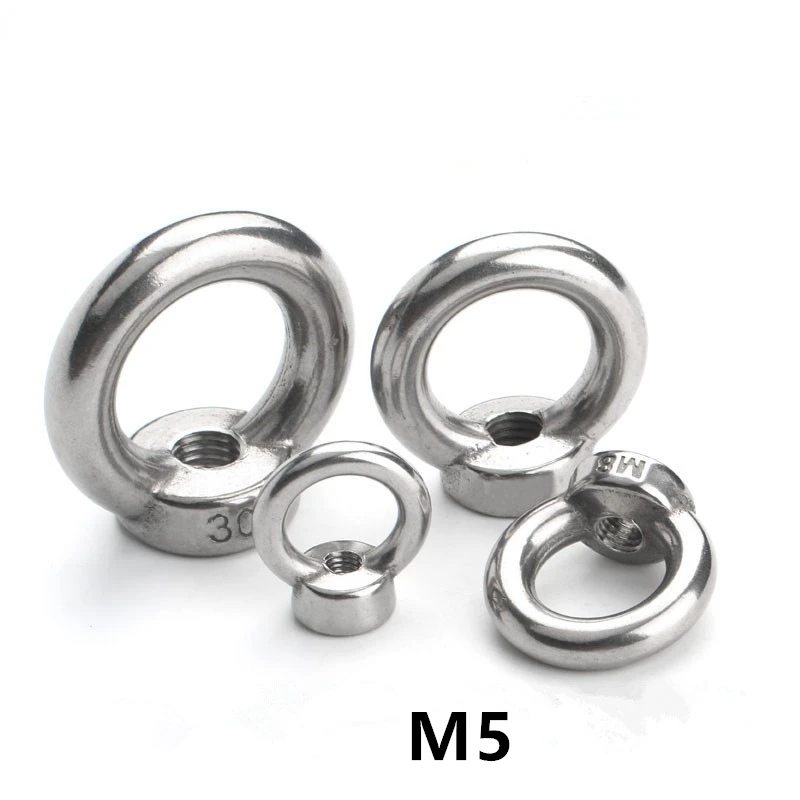 10pcs M5 Lifting Eye Nuts 304 stainless steel Round Ring Nut Cable Rope Eyenut