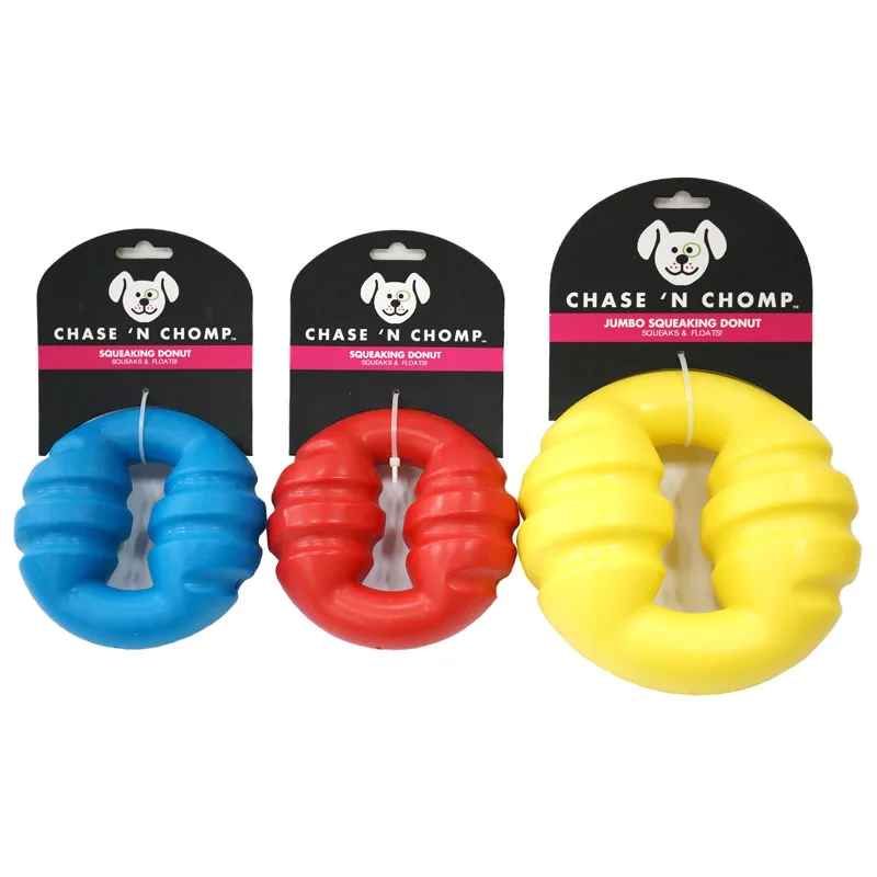 CAITEC Dog Toys Squeaking Donut Springy and Floatable Great for Tossing and Chasing 2 Sizes