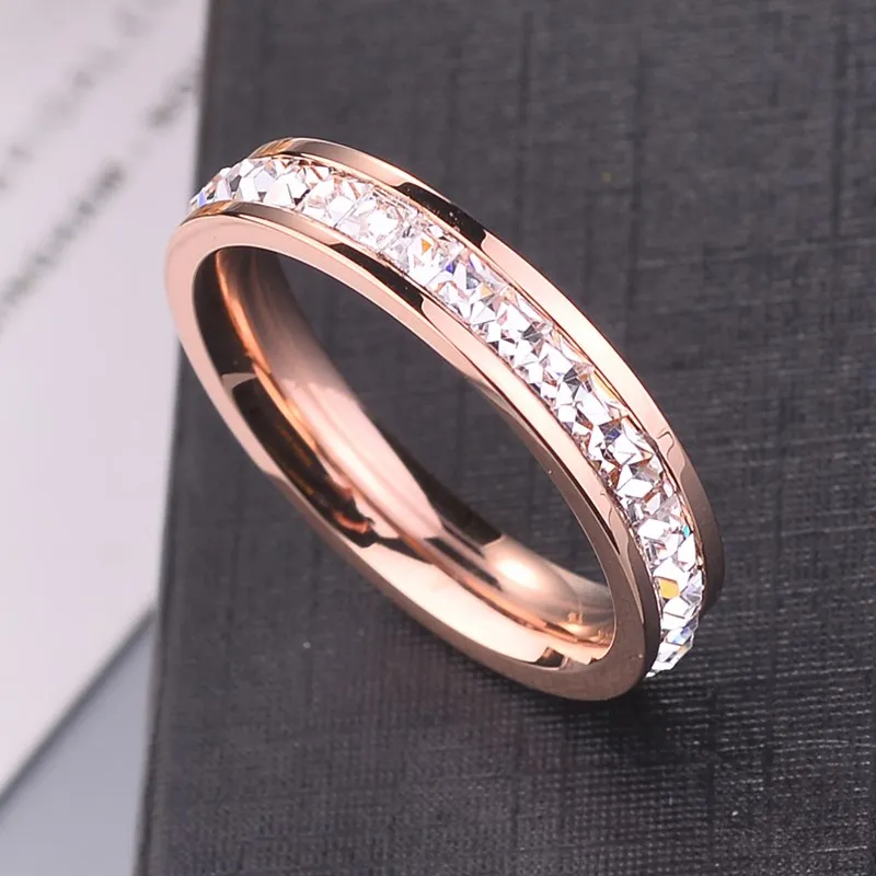 Stainless steel 316L  Rose Gold zircon couple  ring Promise Wedding Engagement  For Women Best jewelry Gifts