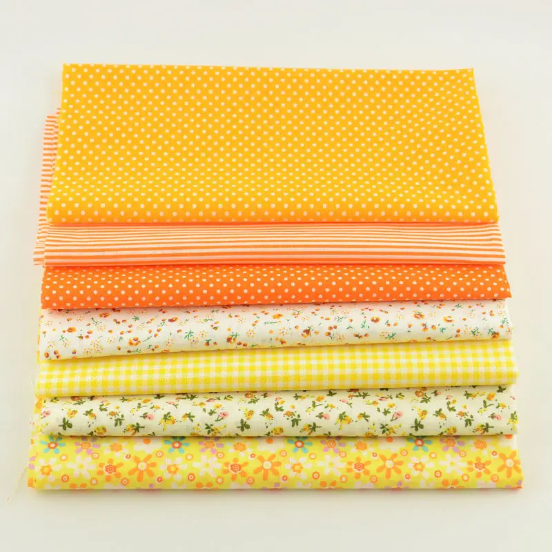 Booksew 7 Piece Yellow And Orange 100% Cotton Fabric Bundle Various Kinds Patchwork Plain Tecido Other Crafts Home Textile