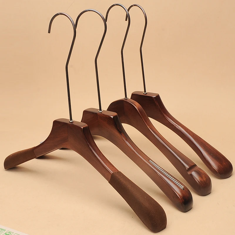 10 pcs/lot Solid Wood Clothes Hangers with Long Hook Antique Color Wooden Hanger for Coat of Men and Women Clothing Shop