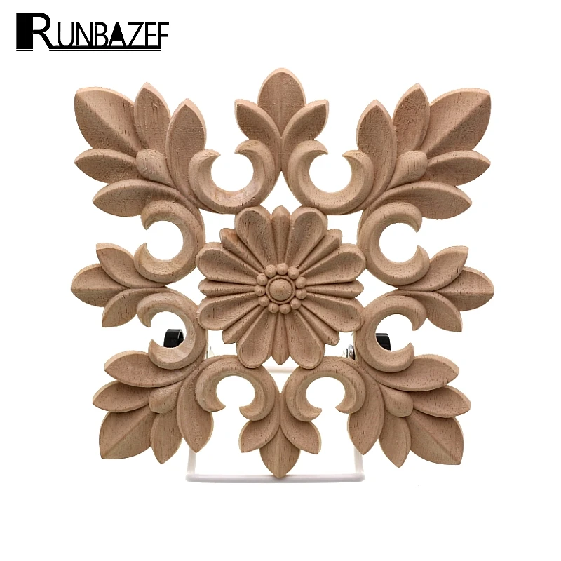 RUNBAZEF White Embryo Rubber Engraving Carved Square Decoration Flower Vintage Home Decor Accessories Miniature Figurine Craft