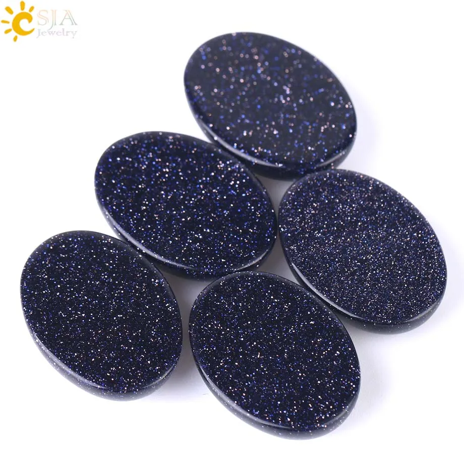 CSJA Blue Sand Stones Oval Cabochon CAB 30x40mm Charms Beads No Hole Fit DIY Rings for Women Men Handcrafts Fashion Jewelry F528