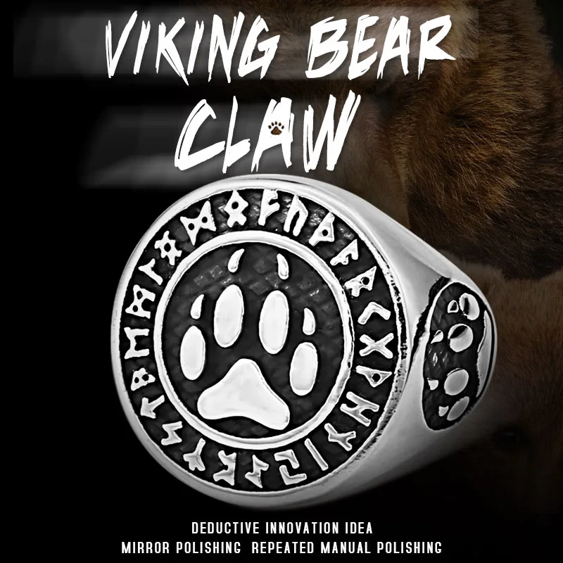 Beier 316L Stainless steel nose viking men ring Bear Paw runes word Odin 's Symbol Amulet Myth scandinavian jewelry LR618