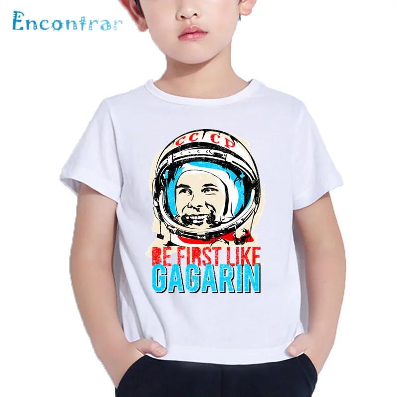 

Kids CCCP USSR Gagarin Print T shirt Boys and Girls The Soviet Union Russia Space Design Tops Baby Summer White T-shirt,HKP2437