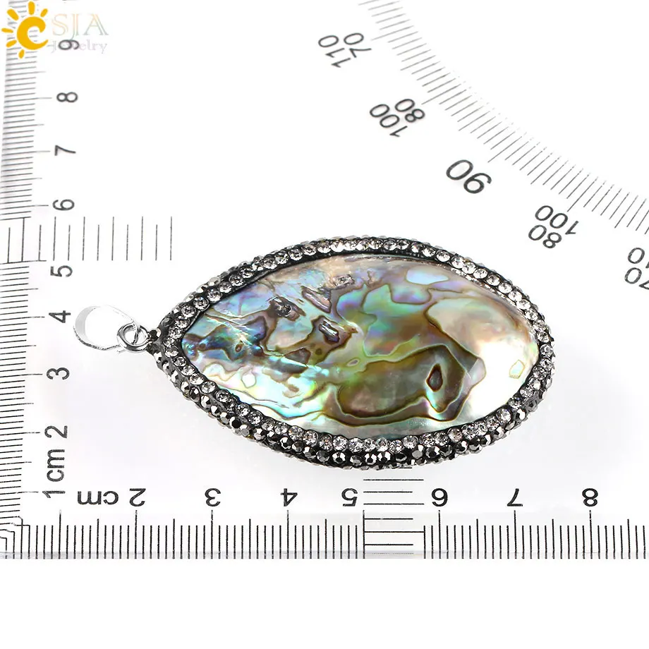 CSJA New Zealand Natural Abalone Oyster Paua Shell Pendants Necklace Mother of Pearl Beads Rhinestone Reiki Jewelry Making E525