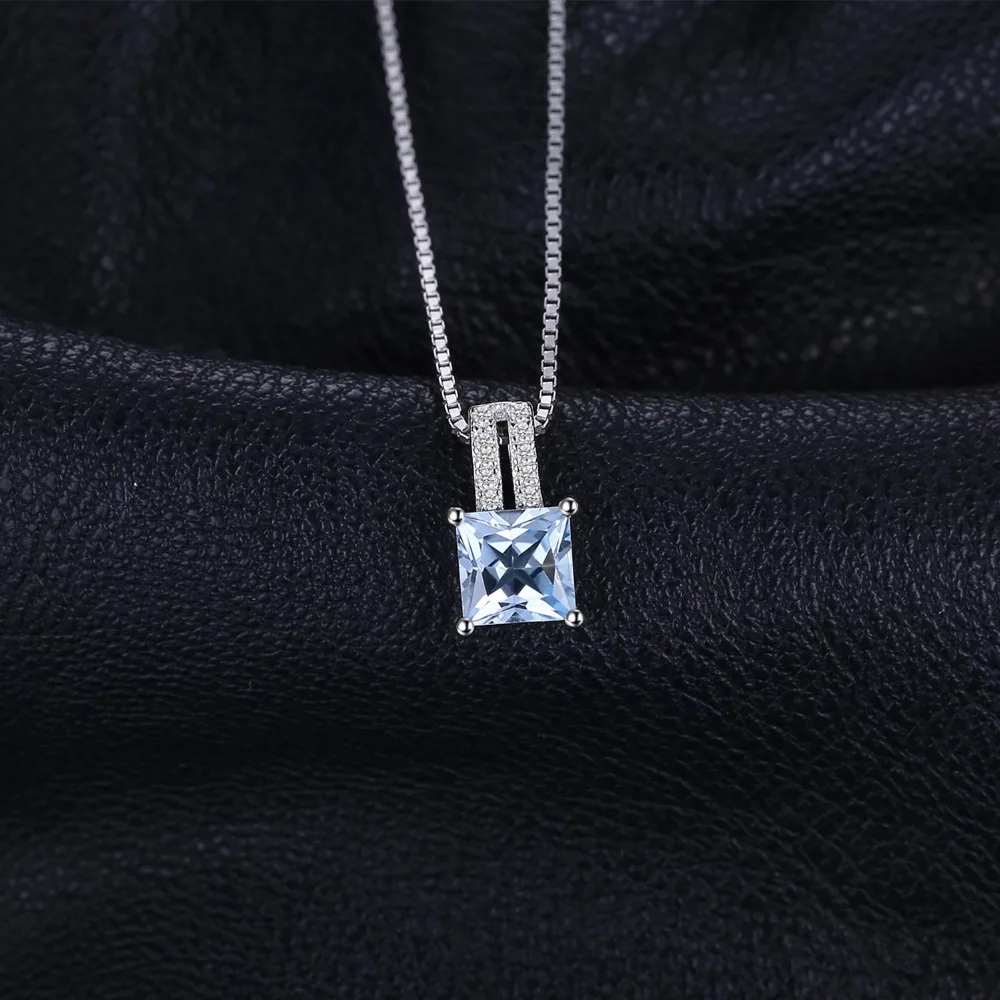 JewelryPalace 1.2ct Princess Cut Blue Topaz 925 Sterling Silver Naszyjnik dla kobiety bez łańcuszka — zdjęcie 3