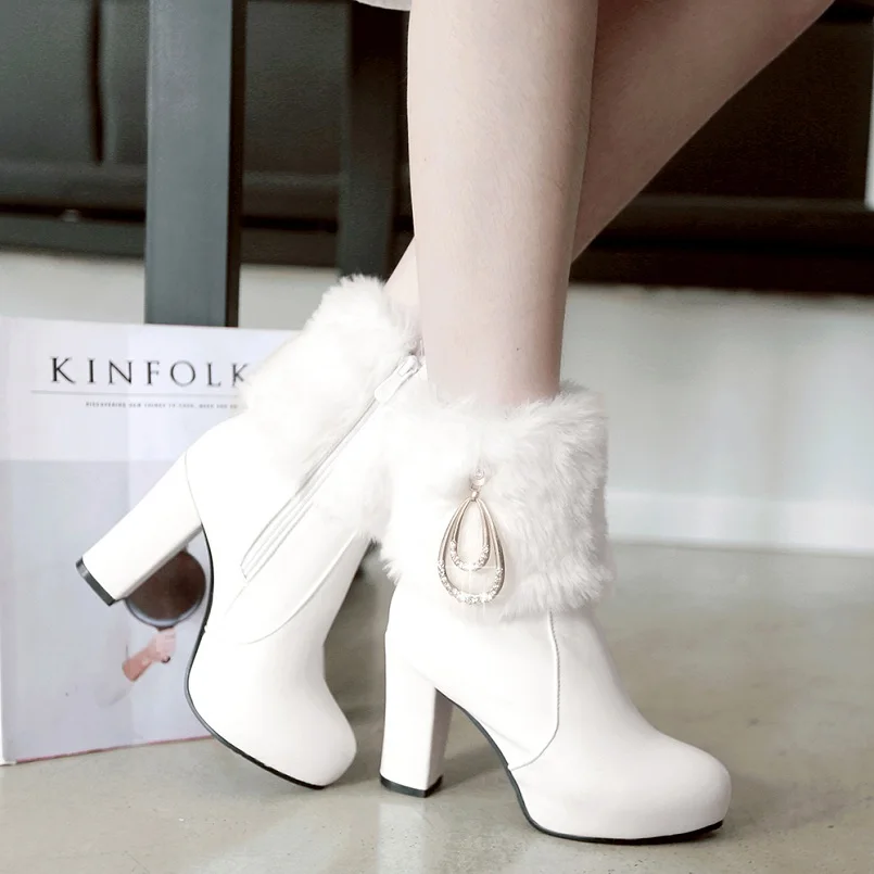 

Cresfimix 2018 woman fashion high quality pu leather boots with faux fur lady leisure autumn boots female winter warm boot a2319