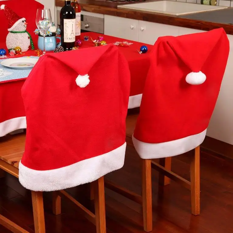 100pcs Red Santa Clause Hat Cap Chair Back Covers Christmas Dinner Party Decorations Festive event decor Supplies 50CMX60CM