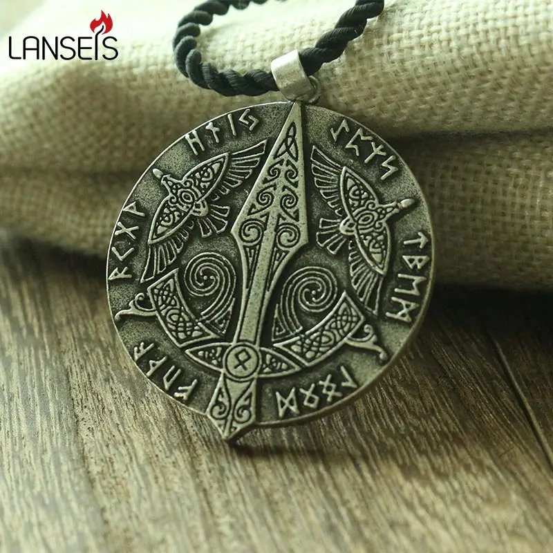 lanseis 1pcs viking men necklace celt crow norse letter symbol pendant celt three raven jewelry