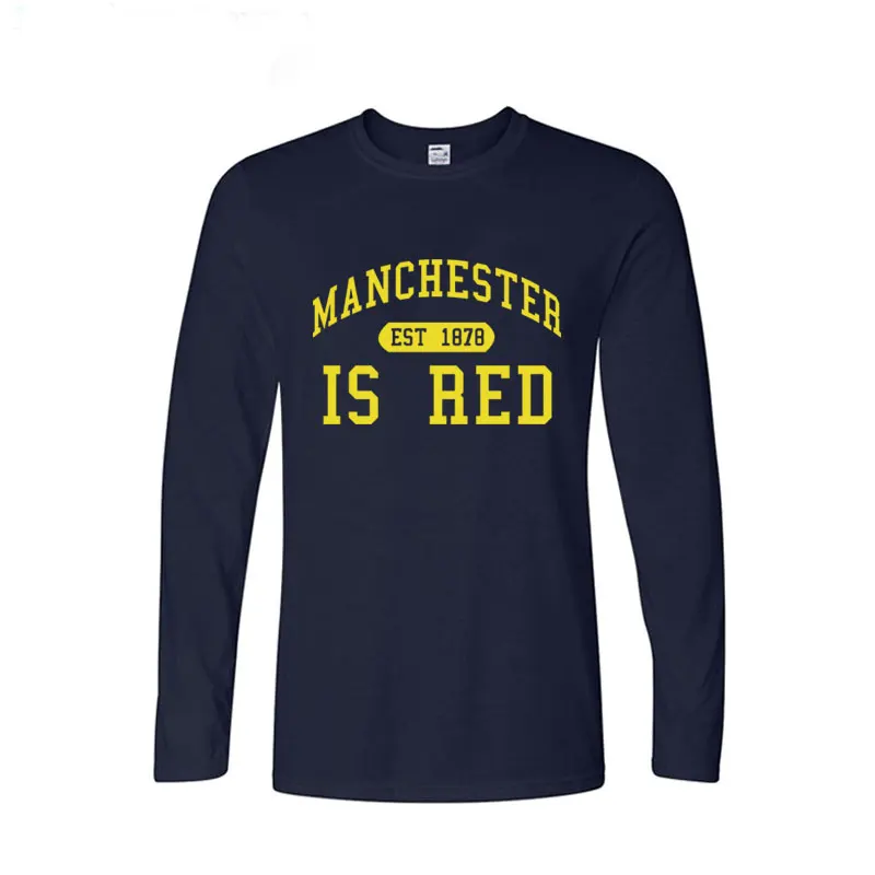 Autumn Fashion Style United Kingdom Red Letter Printed Cotton Long Sleeves T Shirts Men Manchester Tops Tees