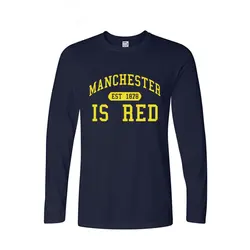 Autumn Fashion Style United Kingdom Red Letter Printed Cotton Long Sleeves T Shirts Men Manchester Tops Tees