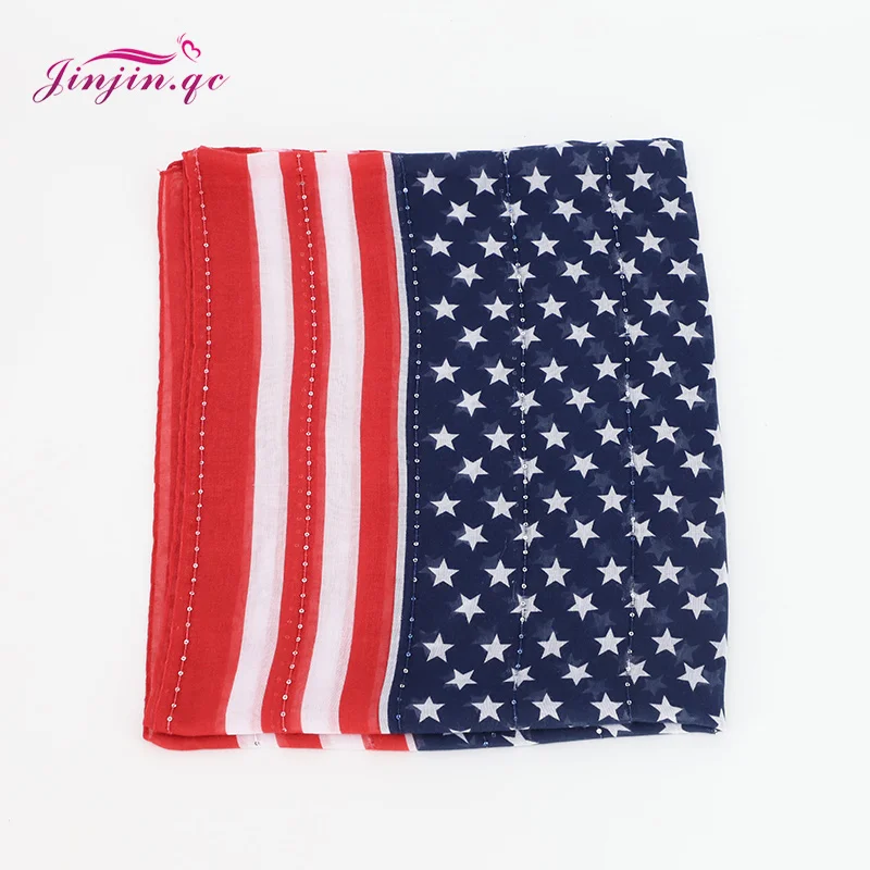 Jinjin.QC Women Scarf United States Flag Stars Lines Pattern Blue Red Stylish Fashion Excellent Quality Viscose Material Woman