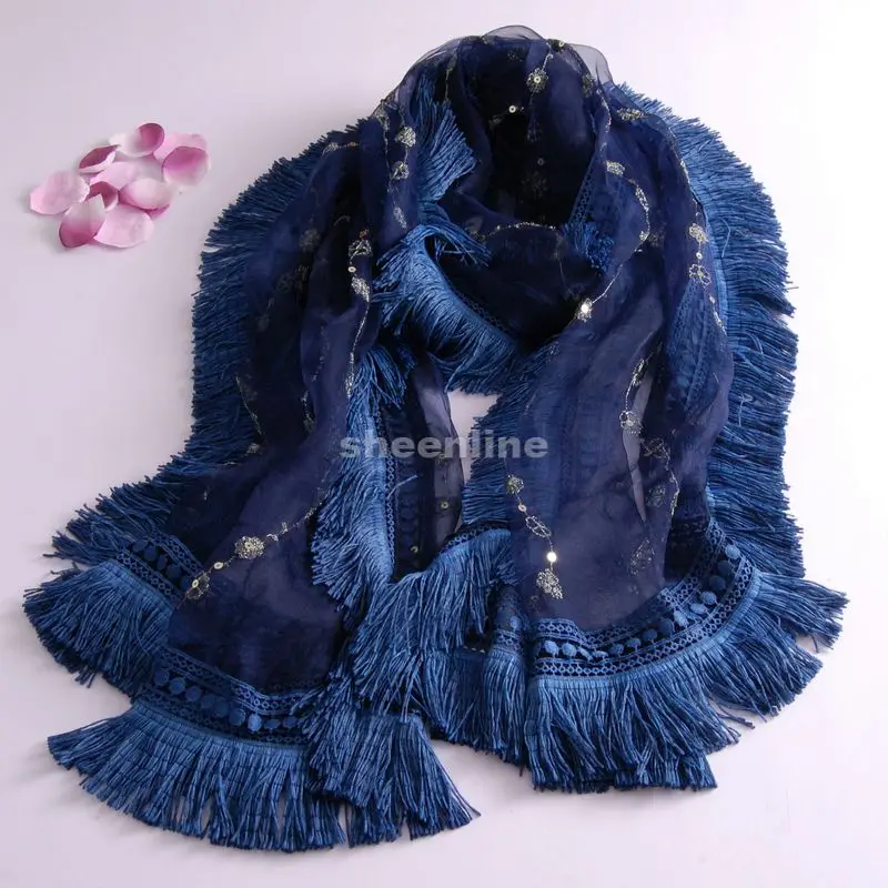 8 Colors Wool Silk Tie-dyed Shawl Lace Soft Warm Long Scarf Light Winter Warm Scarf Wrap Pashmina Embroidery Scarf