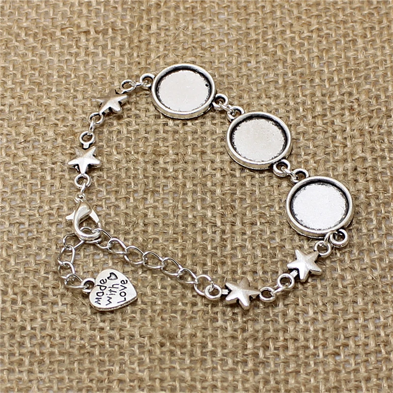 3pcs/lot Antique silver Metal Zinc Alloy 12mm Round Bracelet Cabochon Setting Jewelry Blank Bracelet Findings Bracelet made T562