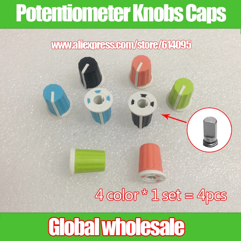 4pcs Color Compact Rotary Potentiometer Knobs Caps / Hole 6mm Soft Rubber D Hole 270 Degrees Indicator / Switch Adjustment