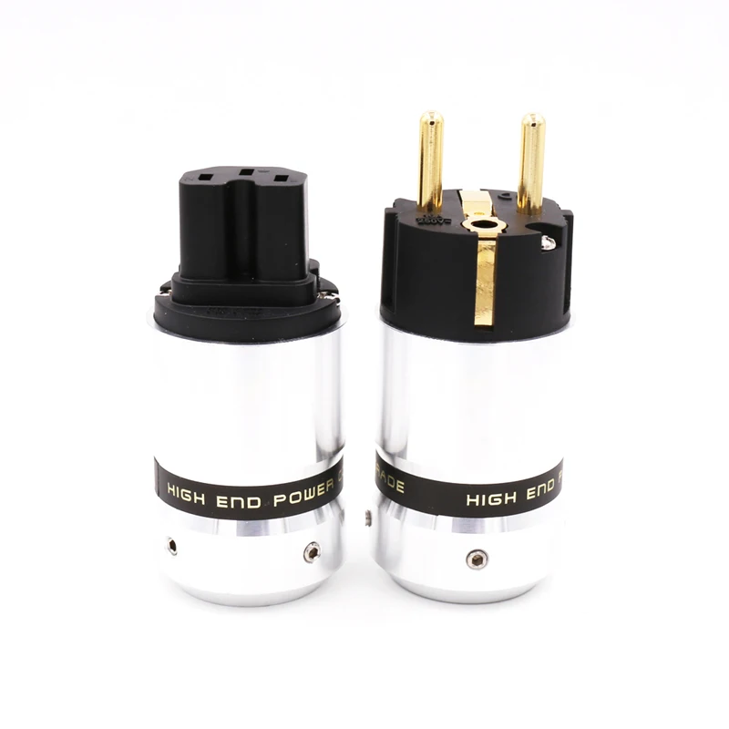 One pair New OEM High End 24K Gold Plated IEC Connector  EUR Schuko EU Power Plug  for Hifi power  Plug extension adapter