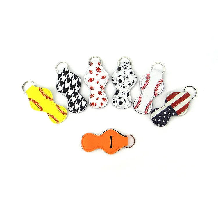 Hot sell 300pcs/lot multi colors stock Neoprene keychain chapstick holder for sale with high quality