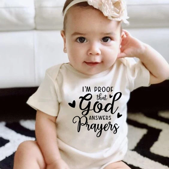 

I'm Proof That God Answers Prayers Print Baby Bodysuit Summer Boys Girls Jumpsuit Short Sleeve Letter Clothes Infant Bodysuits