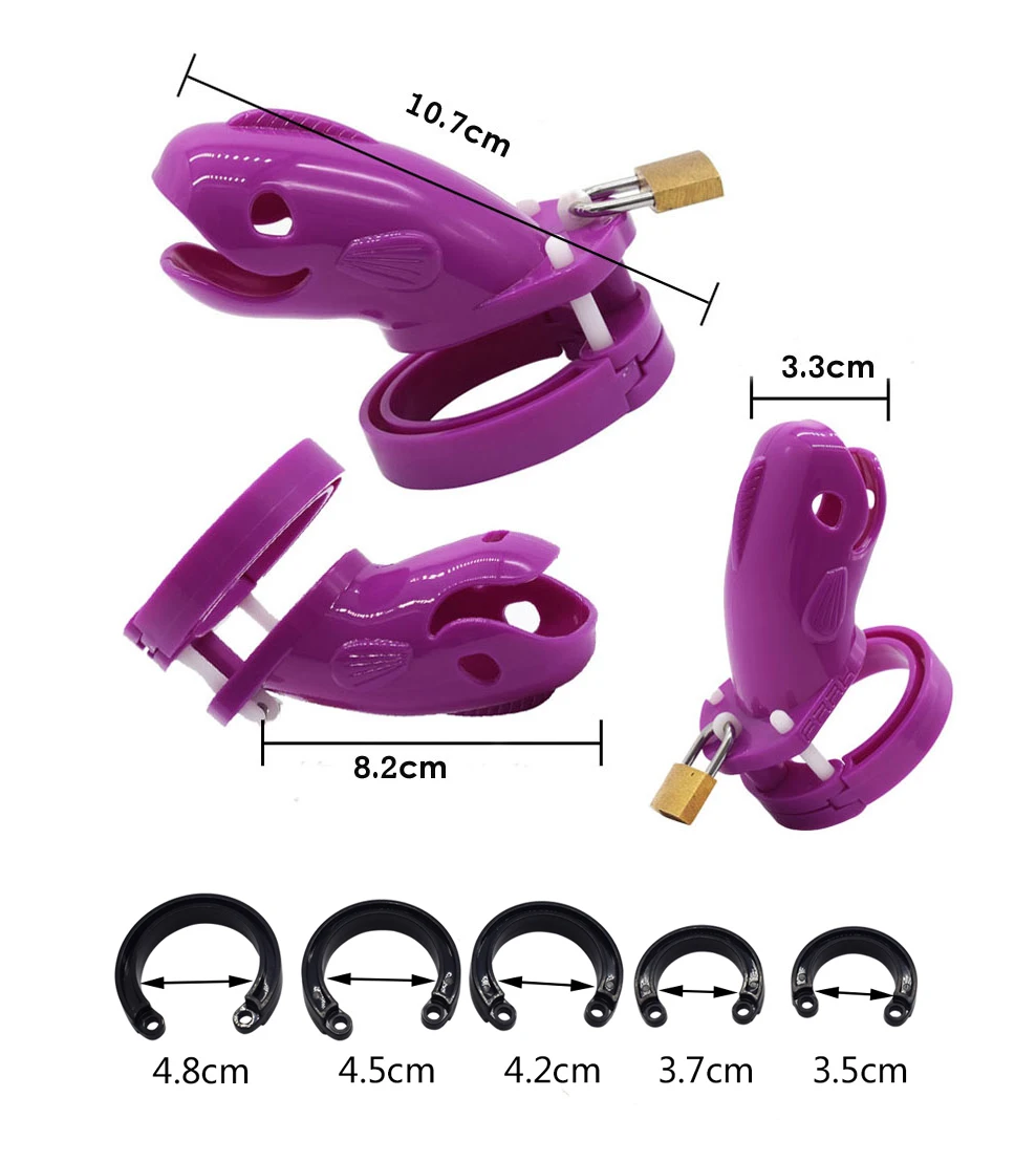 Plastic Male Chastity Device Whale Cock Cage With 5 Size Rings Brass Lock Number Tags Sex Toys Penis Ring Man sex Products