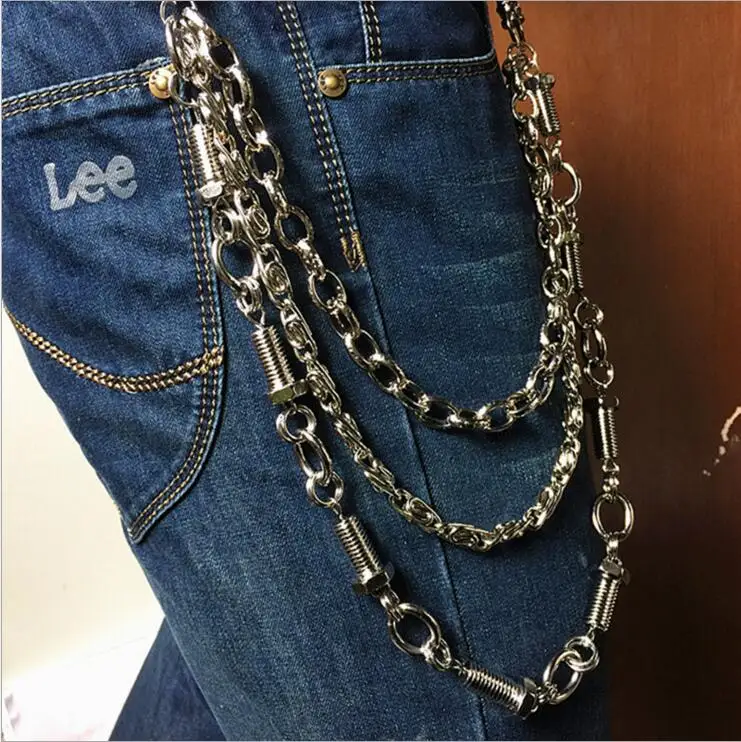 Fashion Punk Hip-hop Trendy Belt Waist Chain Multilayer Male Pants Chain Men Jeans Punk Silver Metal Pants Chains Key Chains