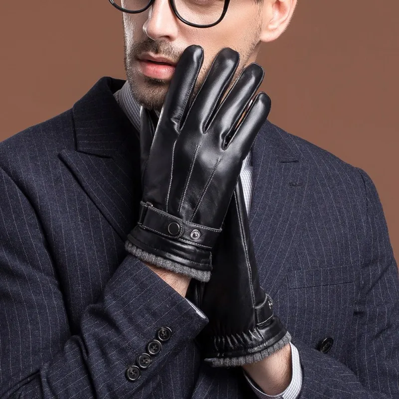 Gants en cuir de chèvre véritable pour hommes, mitaines, écran tactile, noir, marron, chaud, salle de sport en plein air, conduite de voiture Luvas, automne, hiver