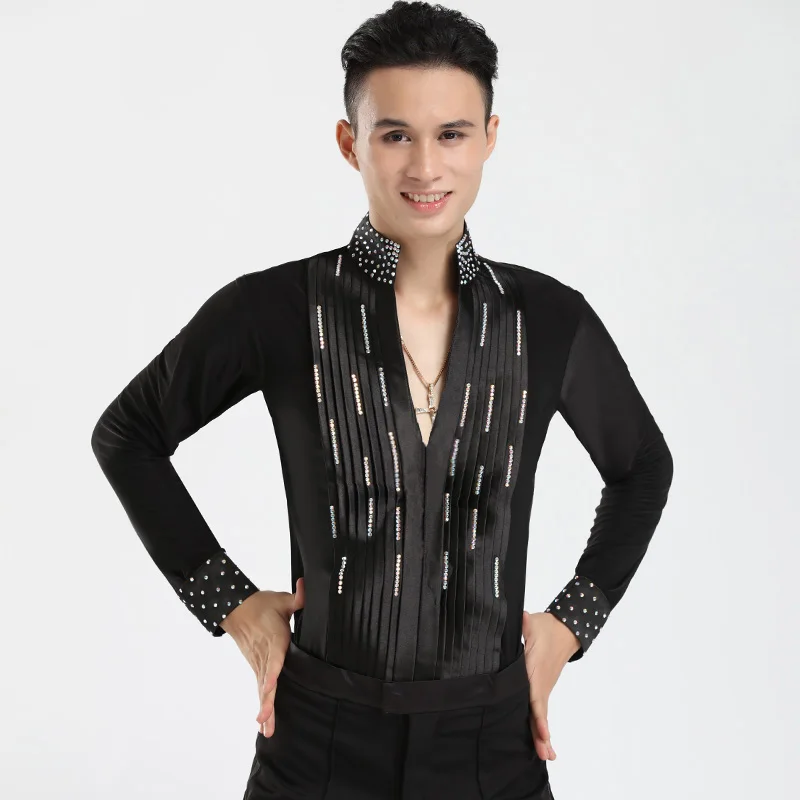 2021 Autumn adult Latin Dance Shirts Male Black Long Sleeve Shirt Men Tops Ballroom Samba Cha Competition Performance Wear