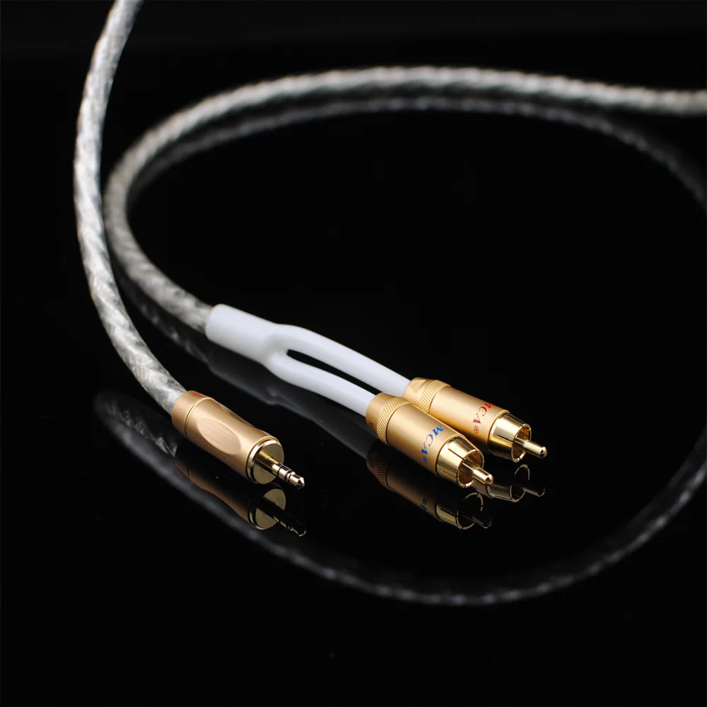 Original MCA Audio cable Stereo 3.5mm to 2RCA Silver Plated Hi-Fi - for MP3 CD DVD TV PC Audiophile cable Free Shipping