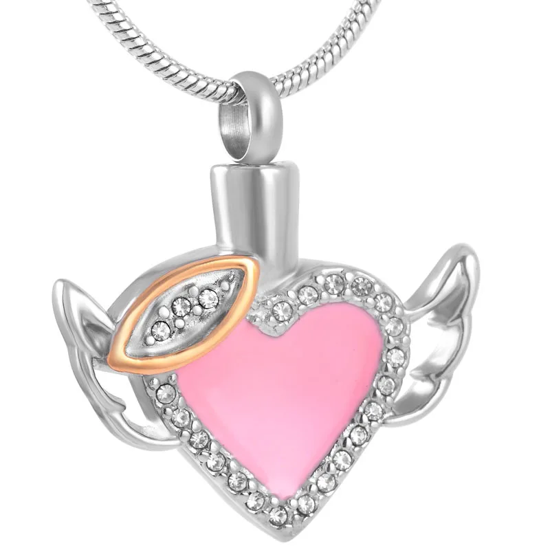 

K8343 Pink Angel Heart Urn Necklace for Ashes Stainless Steel Cremation Jewelry for Pet Human Ashes Keepsake Memorial Locket