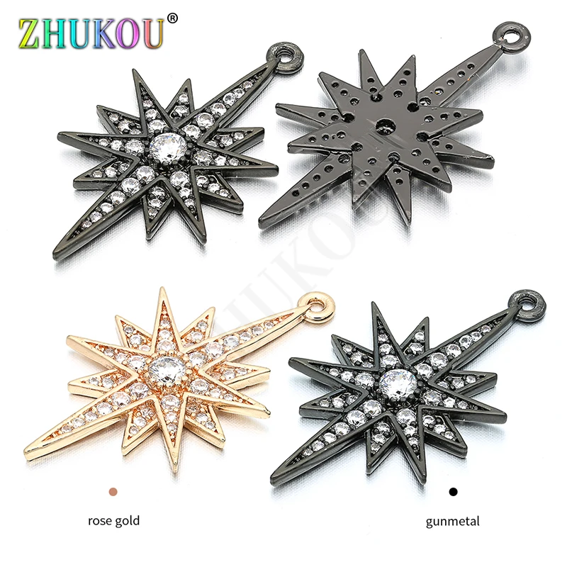 18*31mm Brass Cubic Zirconia Star Charms Pendants DIY Jewelry Bracelet Necklace Making, Model: VD65