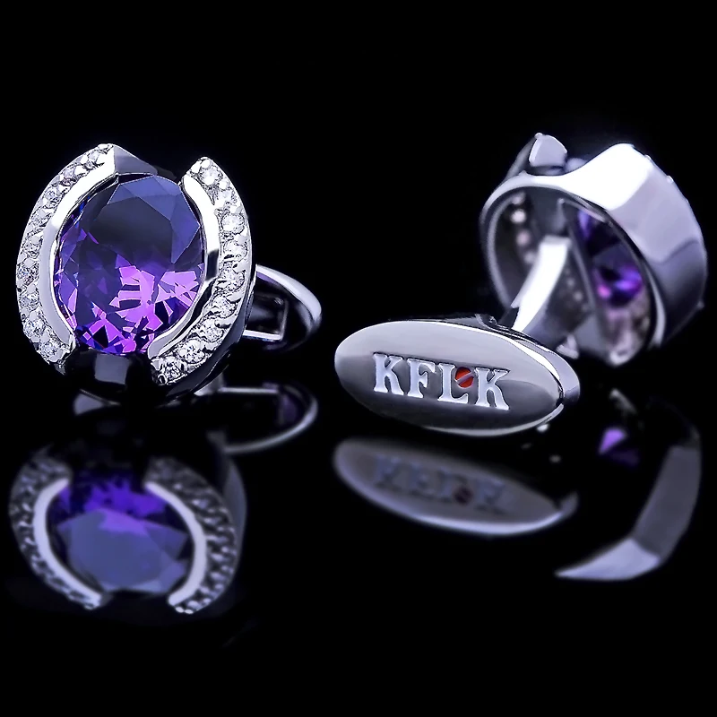 KFLK Jewelry shirt cufflink for mens Brand Purple Crystal Cuff link Luxury Wedding Groom Button High Quality guests