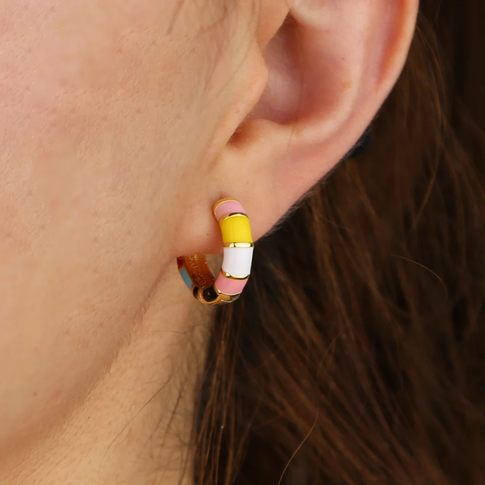 

New rainbow colorful enamel Gold Color women huggie hoop earring fashion candy earrings