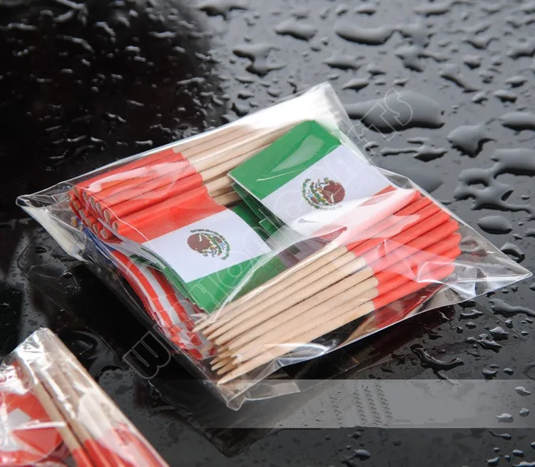 300pcs Mini Mexico Flag Paper Food Picks Dinner Cake Toothpicks Cupcake Decoration Fruit Cocktail Sticks For Parties