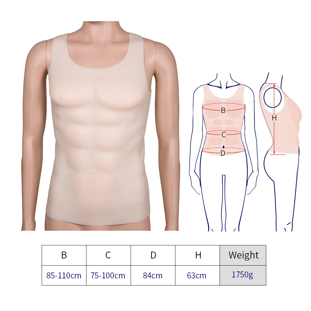 1750g White Silicone Fake Chest Thickness of Pectoral muscle 2.5cm Muscle Pecloralis Muscle cosplay Artificial Men Chest