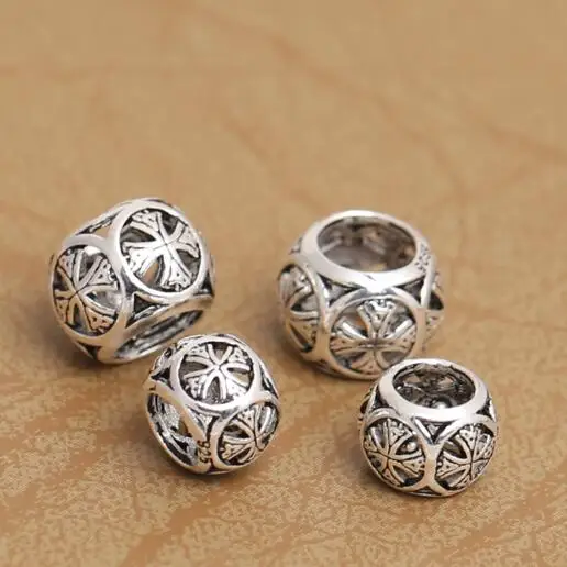 

100% 925 Silver Cross Symbol Beads Vintage Sterling Cross Beads Large Hole Beads Pure Silver