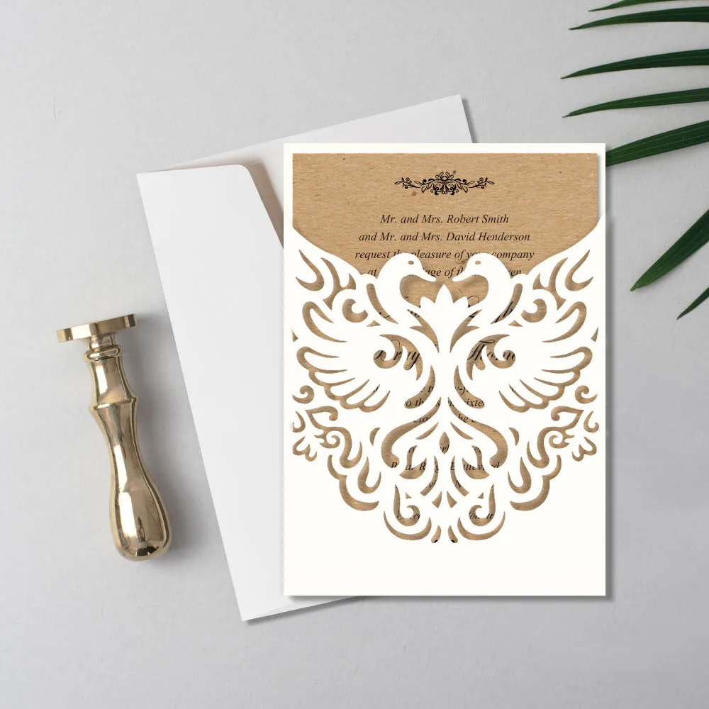 

Vintage Wedding Invitations, White Swan Invitation Kraft Paper Invitations Cards with Customized Wording - Set of 50