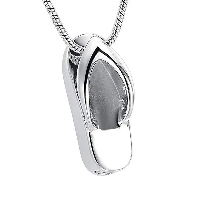 JJ002 Fashion Stainless Steel Flip Flops Cremation Necklace Urn Pendant For Ashes For Women Men Memorial Jewelry Engravbale