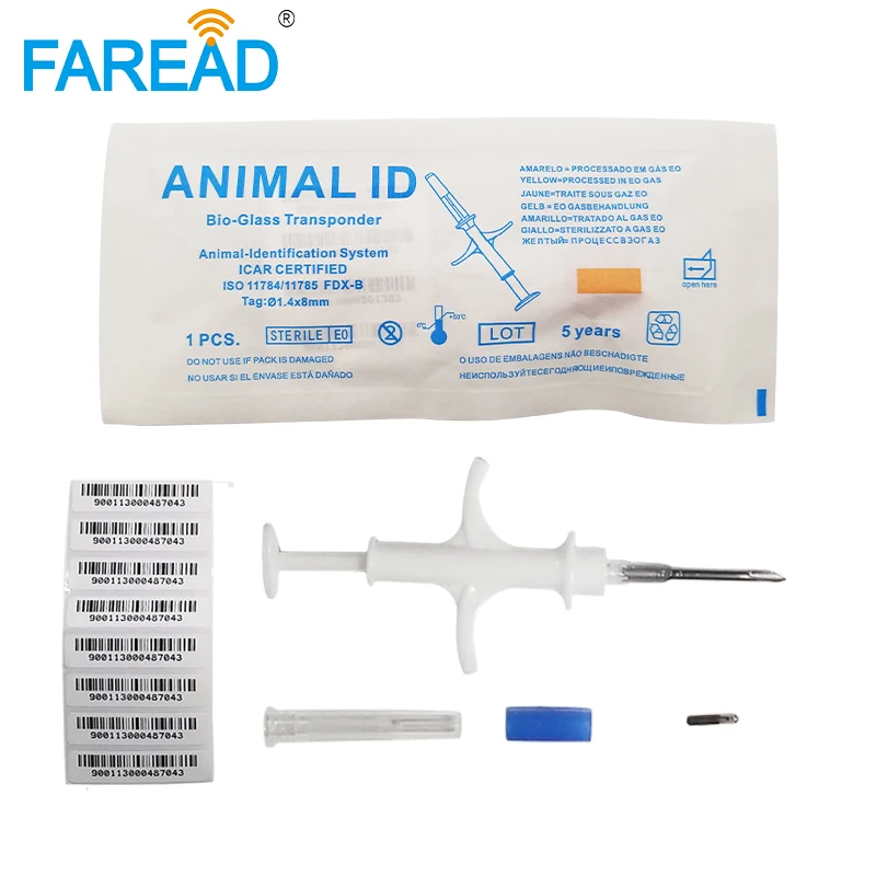 Frete grátis 1.4*8mm 134.2khz icar animal microchip injector iso11784/5 FDX-B rfid tag seringa identificação de animais de estimação
