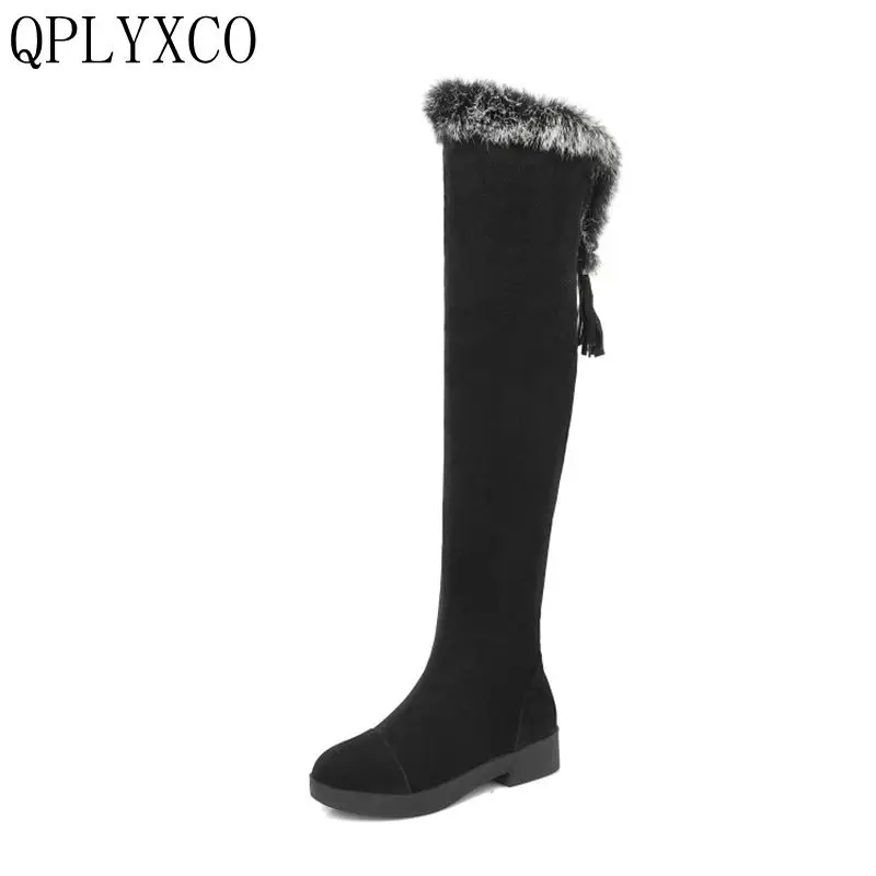 QPLYXCO New sale fashion Big Size 34-43 Russia Women Winter Warm Snow boots over the knee Long Botas Ladies fur shoes C9-7