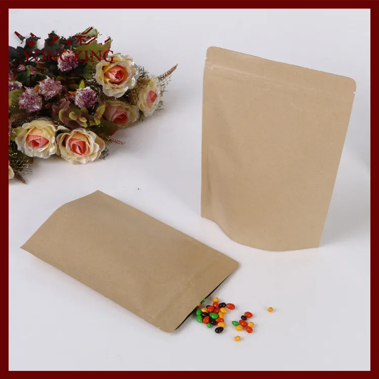 1000 pçs/lote 13x18.5 + 4 saco de papel kraft marrom sem janela levante-se zíper/ziplock saco de embalagem de jóias sacos de papel para presente/sacos de chá