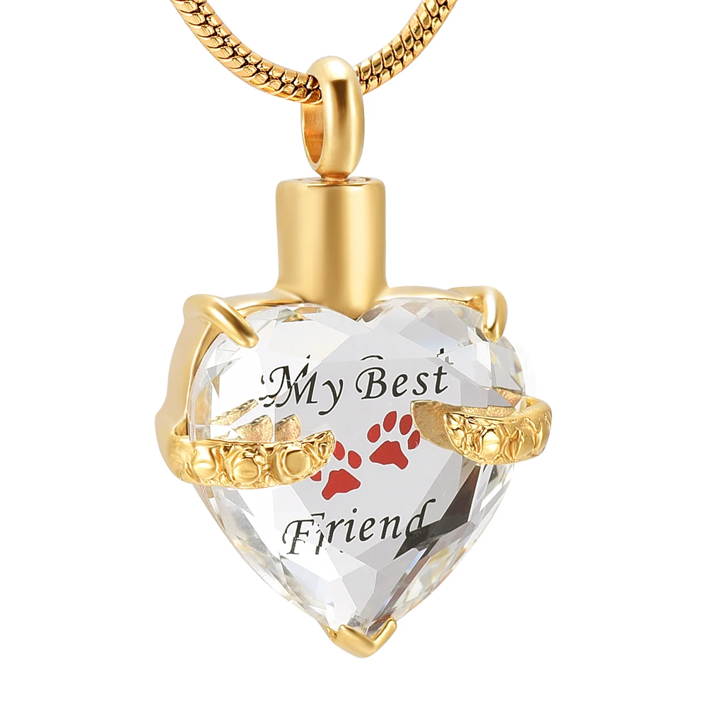 JJ001 Crystal Heart Stainless Steel Cremation Ashes Jewellery Engraved