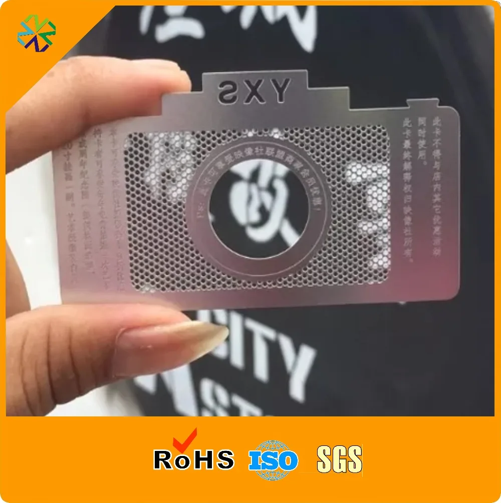 0.3mm/0.4mm/0.5mm/0.8mm/1mm etc thickness die-cutting holes etched metal business cards