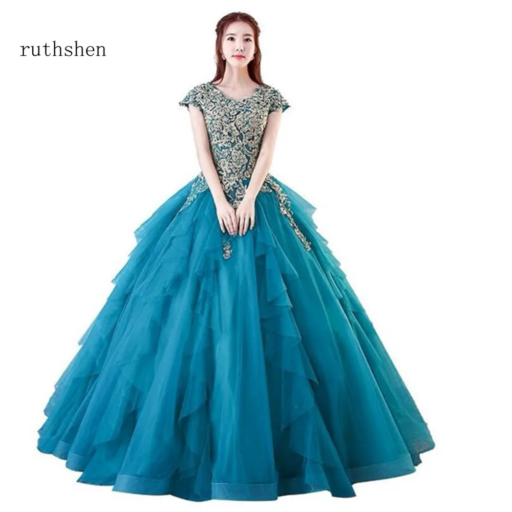 Abiti da Quinceanera lunghi di lusso "shen con maniche corte In Stock Appliques In rilievo abiti da ballo debuttanti abiti Anos 2020