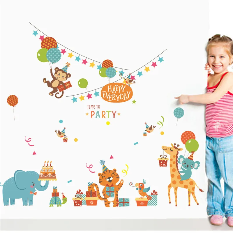 

Forest Animals Party wall stickers For kids rooms Happy Everyday diy home Decor wall decals elephant mural cover art posters