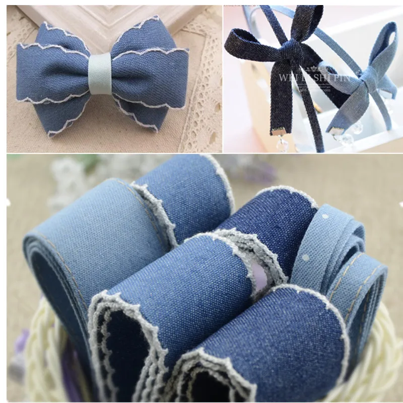 40mm 4cm 25mm cotton denim ribbon autumn winter handmade tape riband DIY bow accessories ribbons 5yard/lot